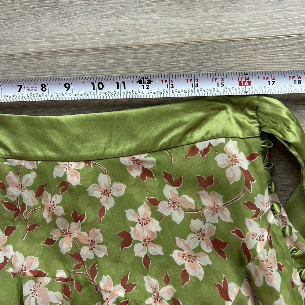 VTG Abercrombie & Fitch Silk Skirt Womens 8 Green Floral Ruffle Wrap Mini Skirt - Picture 7 of 7